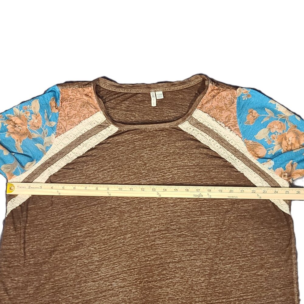 CATO Brown Mixed Media Pull Over Top Women's Plus Size 22/24W - Picture 12 of 14